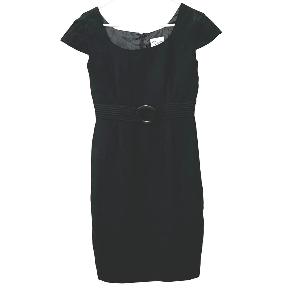 K Studio Women’s Midi Dress Sz 10 Black Elegant Classy Cap Sleeves Zipper